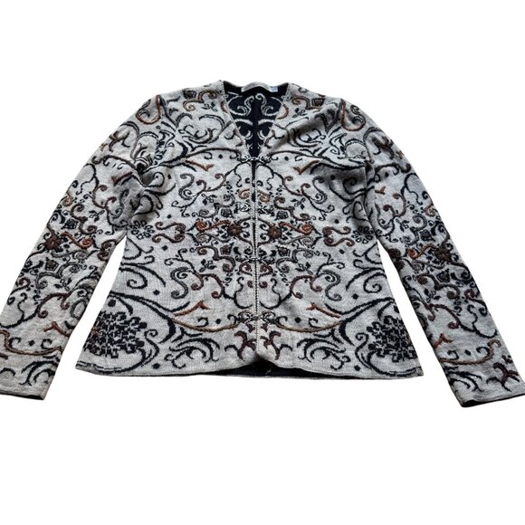 Simply Natural Size S Beige & Black Alpacal Peru Embroidered Cardigan - Picture 1 of 16